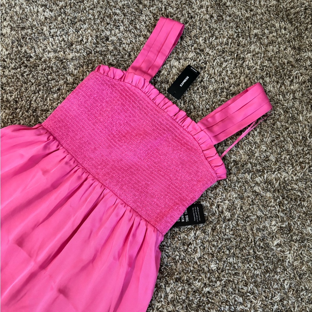 Express Hot Pink Maxi Dress with Smocked Bodice